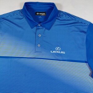 Lexus Mens Blue Striped Performance Golf Polo Shirt Size LG Style 2455 ROY